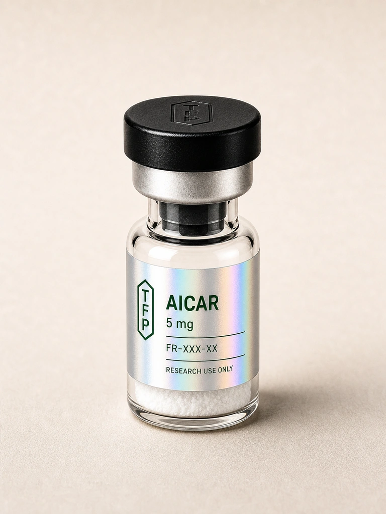 AICAR, 5 mg en fiole 3 ml The French Peptides avec etiquette holographique argent, lot FR-XXX-XX