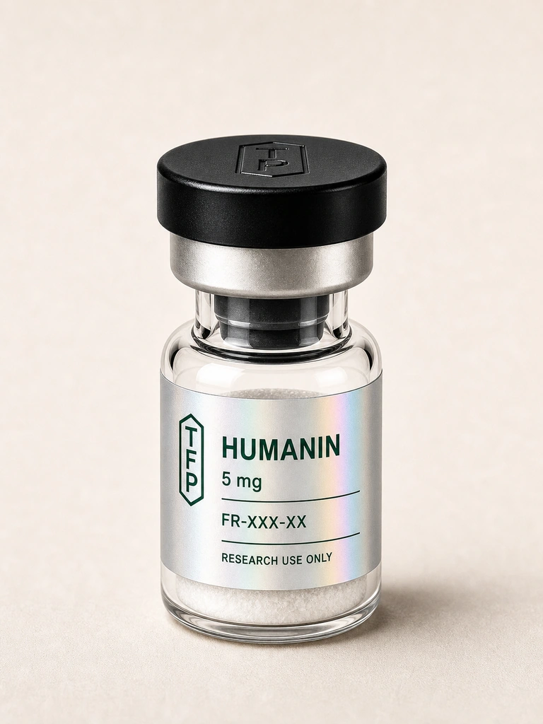 Humanin, 5 mg en fiole 3 ml The French Peptides avec etiquette holographique argent, lot FR-XXX-XX