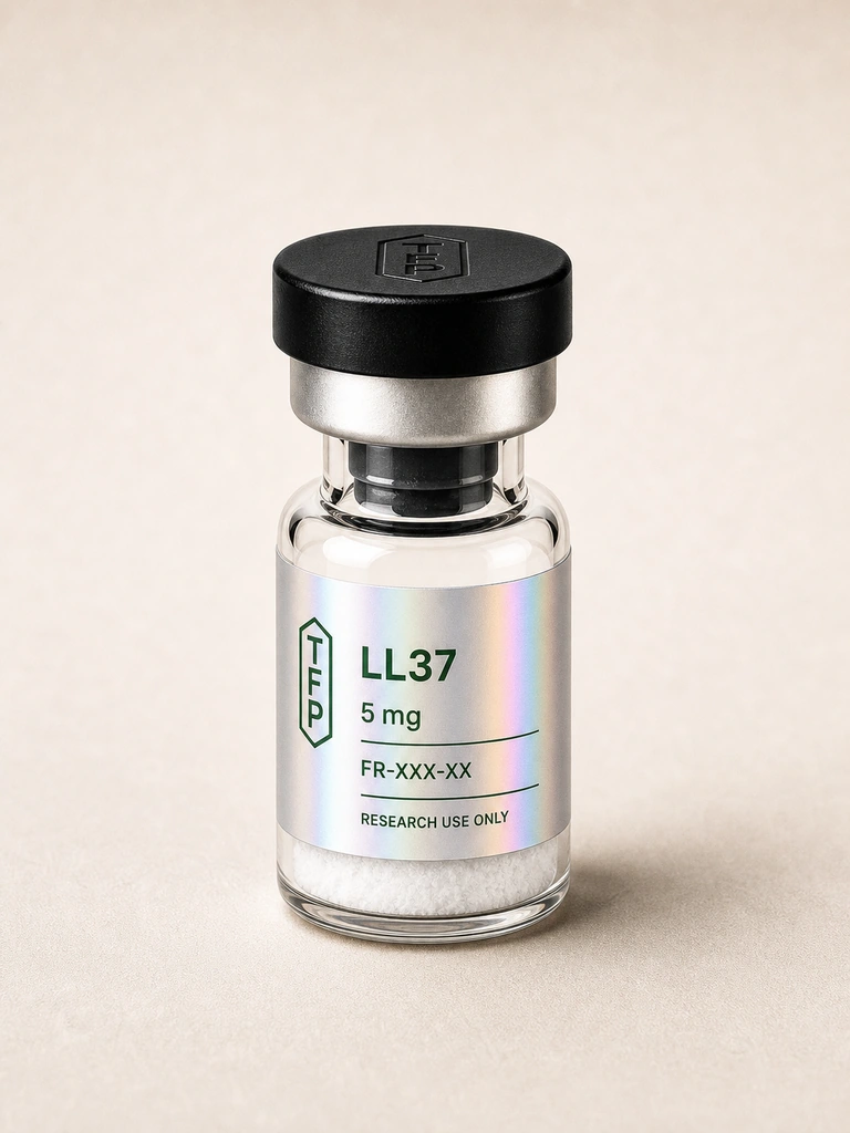 LL37, 5 mg en fiole 3 ml The French Peptides avec etiquette holographique argent, lot FR-XXX-XX