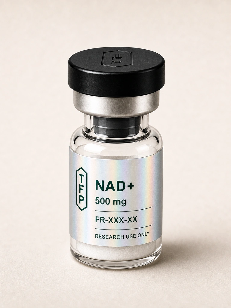 NAD+, 500 mg en fiole 3 ml The French Peptides avec etiquette holographique argent, lot FR-XXX-XX